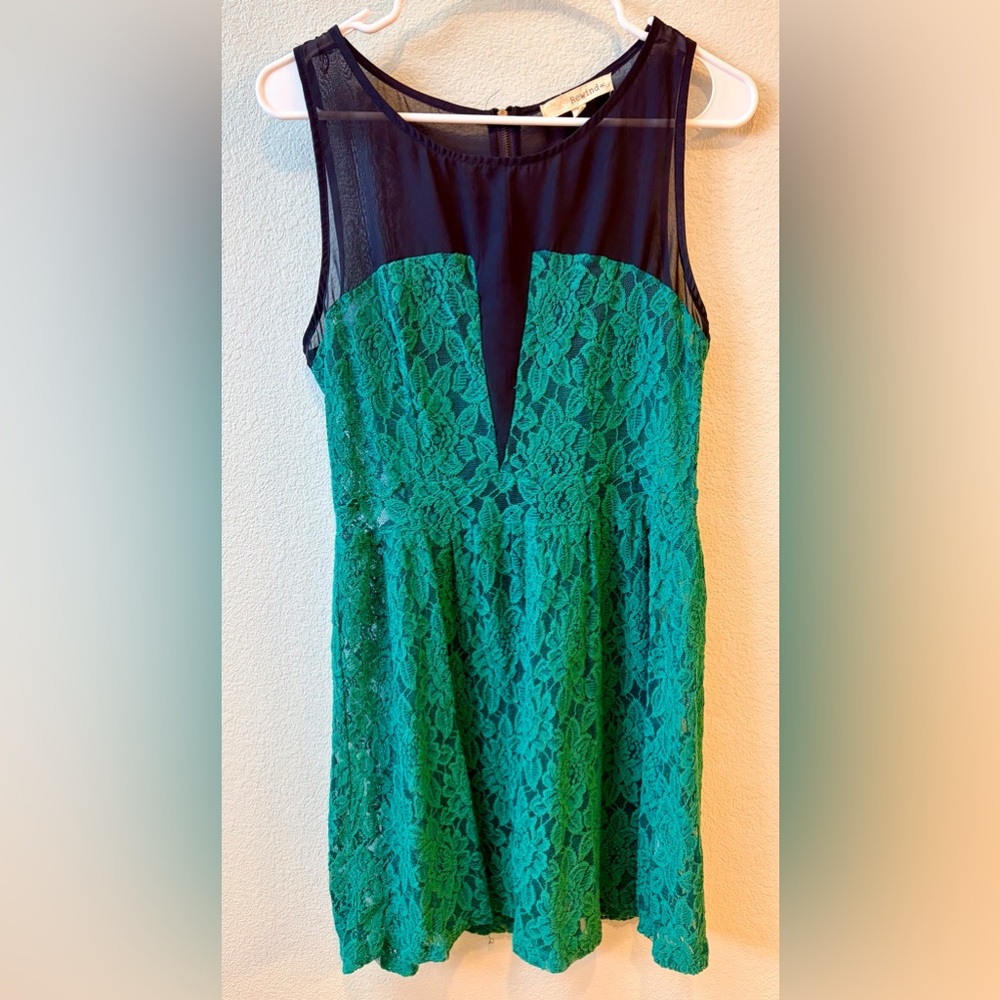 Rewind Teal Lace Sheer Sleeveless Dress